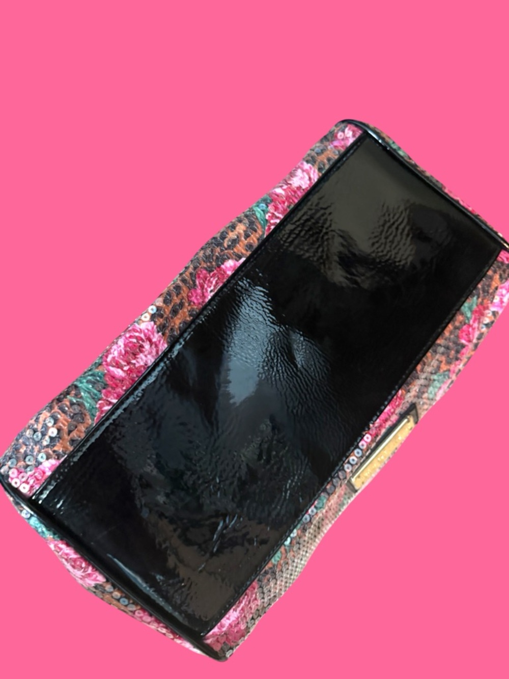 Betsey Johnson Floral Leopard Satchel, Sequin Accent - Picture 4 of 6